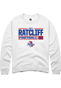 Nate Ratcliff Rally Mens White Tulsa Golden Hurricane NIL Stacked Box Crew Sweatshirt