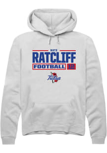 Nate Ratcliff Rally Mens White Tulsa Golden Hurricane NIL Stacked Box Hooded Sweatshirt