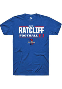 Nate Ratcliff Blue Tulsa Golden Hurricane NIL Stacked Box Short Sleeve T Shirt