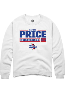 Nathan Price Rally Mens White Tulsa Golden Hurricane NIL Stacked Box Crew Sweatshirt