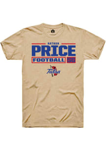 Nathan Price Tan Tulsa Golden Hurricane NIL Stacked Box Short Sleeve T Shirt