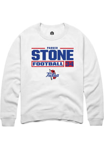 Parker Stone Rally Mens White Tulsa Golden Hurricane NIL Stacked Box Crew Sweatshirt