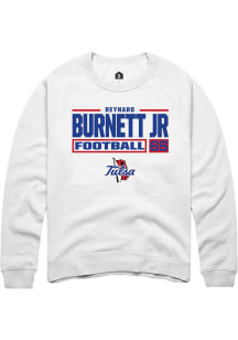 Reynard Burnett jr. Rally Mens White Tulsa Golden Hurricane NIL Stacked Box Crew Sweatshirt