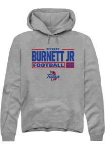 Reynard Burnett jr. Rally Mens Graphite Tulsa Golden Hurricane NIL Stacked Box Hooded Sweatshirt