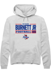 Reynard Burnett jr. Rally Mens White Tulsa Golden Hurricane NIL Stacked Box Hooded Sweatshirt