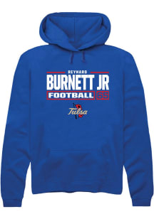 Reynard Burnett jr. Rally Mens Blue Tulsa Golden Hurricane NIL Stacked Box Hooded Sweatshirt