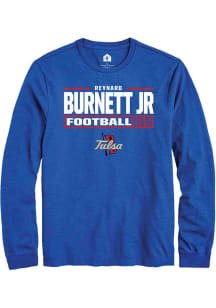 Reynard Burnett jr. Rally Mens Blue Tulsa Golden Hurricane NIL Stacked Box Tee