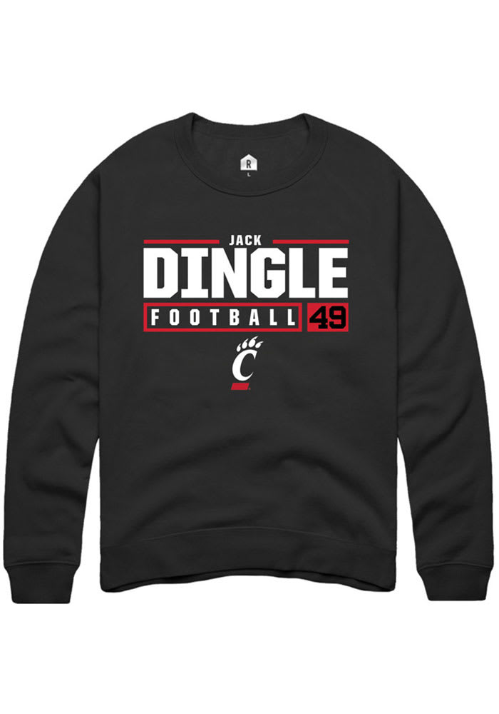 Jack Dingle Rally Cincinnati Bearcats Mens Black NIL Stacked Box Long Sleeve Crew Sweatshirt