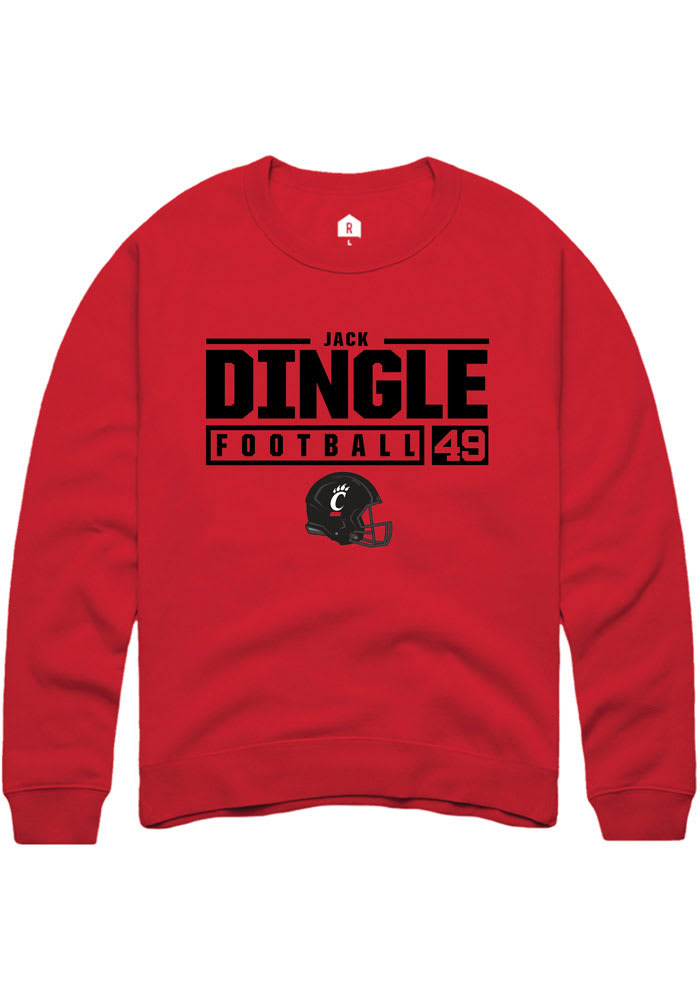 Jack Dingle Rally Cincinnati Bearcats Mens Red NIL Stacked Box Long Sleeve Crew Sweatshirt