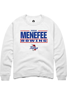 SARAH Menefee  Rally Tulsa Golden Hurricane Mens White NIL Stacked Box Long Sleeve Crew Sweatshirt