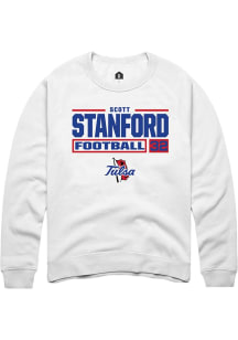 Scott Stanford Rally Mens White Tulsa Golden Hurricane NIL Stacked Box Crew Sweatshirt