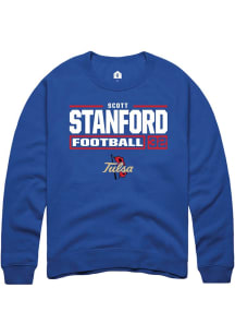 Scott Stanford Rally Mens Blue Tulsa Golden Hurricane NIL Stacked Box Crew Sweatshirt