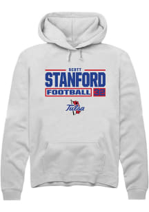 Scott Stanford Rally Mens White Tulsa Golden Hurricane NIL Stacked Box Hooded Sweatshirt