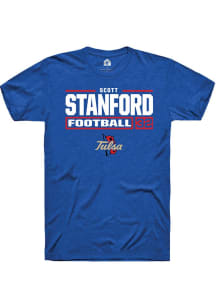 Scott Stanford Blue Tulsa Golden Hurricane NIL Stacked Box Short Sleeve T Shirt