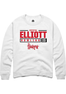 Crystal Elliott Rally Mens White Nebraska Cornhuskers NIL Stacked Box Crew Sweatshirt