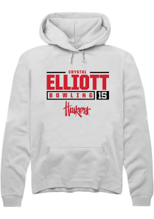 Crystal Elliott Rally Mens White Nebraska Cornhuskers NIL Stacked Box Design Hooded Sweatshirt