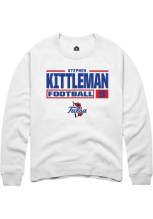 Stephen Kittleman Rally Mens White Tulsa Golden Hurricane NIL Stacked Box Crew Sweatshirt