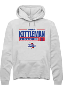 Stephen Kittleman Rally Mens White Tulsa Golden Hurricane NIL Stacked Box Hooded Sweatshirt