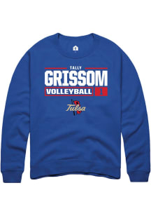 Tally Grissom Rally Mens Blue Tulsa Golden Hurricane NIL Stacked Box Crew Sweatshirt