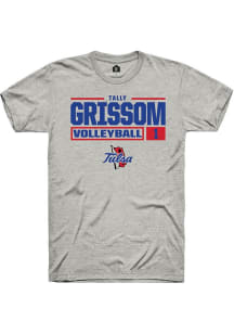 Tally Grissom Ash Tulsa Golden Hurricane NIL Stacked Box Short Sleeve T Shirt