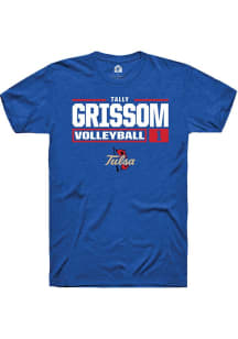 Tally Grissom Blue Tulsa Golden Hurricane NIL Stacked Box Short Sleeve T Shirt