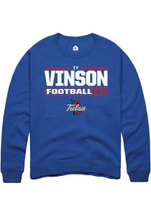 Ty Vinson Rally Mens Blue Tulsa Golden Hurricane NIL Stacked Box Crew Sweatshirt