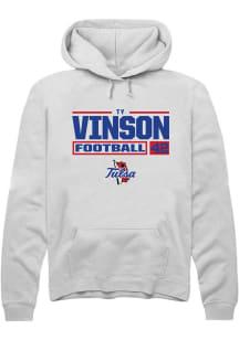 Ty Vinson Rally Mens White Tulsa Golden Hurricane NIL Stacked Box Hooded Sweatshirt