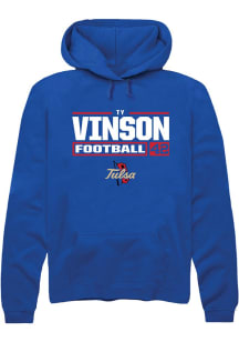 Ty Vinson Rally Mens Blue Tulsa Golden Hurricane NIL Stacked Box Hooded Sweatshirt