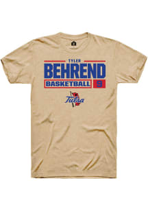 Tyler Behrend Tan Tulsa Golden Hurricane NIL Stacked Box Short Sleeve T Shirt