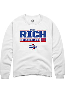Tyler Rich  Rally Tulsa Golden Hurricane Mens White Football NIL Stacked Box Long Sleeve Crew Swea..