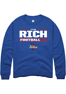 Tyler Rich  Rally Tulsa Golden Hurricane Mens Blue Football NIL Stacked Box Long Sleeve Crew Sweat..