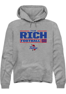Tyler Rich  Rally Tulsa Golden Hurricane Mens Graphite Football NIL Stacked Box Long Sleeve Hoodie