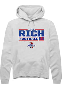 Tyler Rich  Rally Tulsa Golden Hurricane Mens White Football NIL Stacked Box Long Sleeve Hoodie