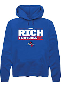 Tyler Rich  Rally Tulsa Golden Hurricane Mens Blue Football NIL Stacked Box Long Sleeve Hoodie