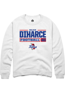 Walker Diharce Rally Mens White Tulsa Golden Hurricane NIL Stacked Box Crew Sweatshirt