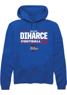 Walker Diharce Rally Mens Blue Tulsa Golden Hurricane NIL Stacked Box Hooded Sweatshirt