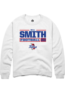 Will Smith Rally Mens White Tulsa Golden Hurricane NIL Stacked Box Crew Sweatshirt