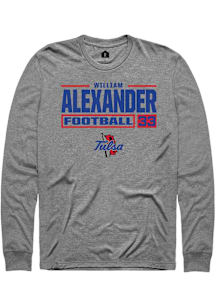 William Alexander  Tulsa Golden Hurricane Graphite Rally Football NIL Stacked Box Long Sleeve T Sh..