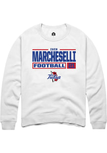 Zach Marcheselli Rally Mens White Tulsa Golden Hurricane NIL Stacked Box Crew Sweatshirt