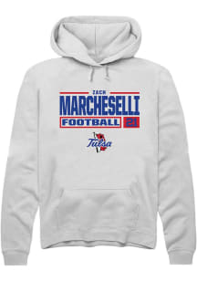 Zach Marcheselli Rally Mens White Tulsa Golden Hurricane NIL Stacked Box Hooded Sweatshirt