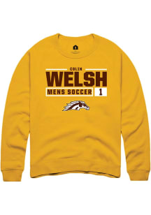 Colin Welsh Rally Mens Gold Western Michigan Broncos NIL Stacked Box Crew Sweatshirt