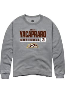 Emily Yacapraro Rally Mens Grey Western Michigan Broncos NIL Stacked Box Crew Sweatshirt