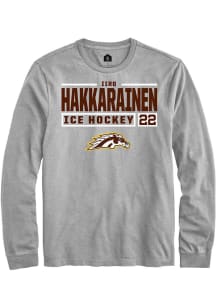 Iiro Hakkarainen Rally Mens Grey Western Michigan Broncos NIL Stacked Box Tee