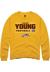jameson young Rally Mens Gold Western Michigan Broncos NIL Stacked Box Crew Sweatshirt