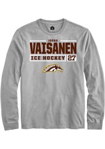 Joona Vaisanen Rally Mens Grey Western Michigan Broncos NIL Stacked Box Tee