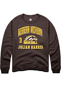 Julian Harris  Rally Western Michigan Broncos Mens Brown NIL Arch Logo Long Sleeve Crew Sweatshirt