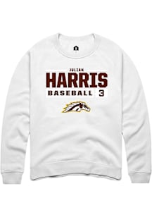Julian Harris  Rally Western Michigan Broncos Mens White NIL Stacked Box Long Sleeve Crew Sweatshi..