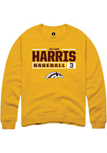 Julian Harris  Rally Western Michigan Broncos Mens Gold NIL Stacked Box Long Sleeve Crew Sweatshir..