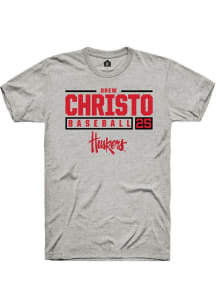 Drew Christo Ash Nebraska Cornhuskers NIL Stacked Box Short Sleeve T Shirt