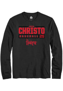 Drew Christo Rally Mens Black Nebraska Cornhuskers NIL Stacked Box Tee